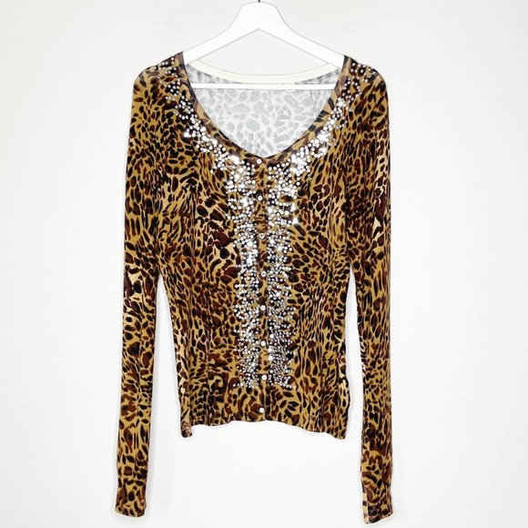BOSTON PROPER | Leopard Sequin Cardigan | XS - Picture 3 of 6